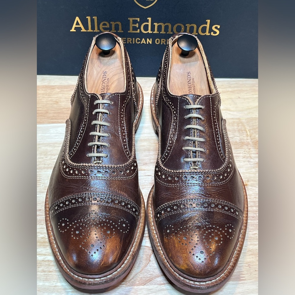 Allen Edmonds Strandmok Brown Cap-Toe Oxfords Dainite Sole Men's Sz 10.5D 🇺🇸